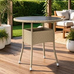 Stylish Garden Table Ø80cm with Tempered Glass Top