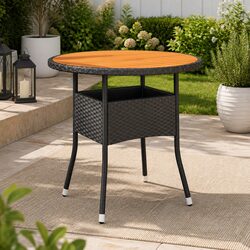 Acacia Wood Round Garden Table Ø80x75cm with Poly Rattan