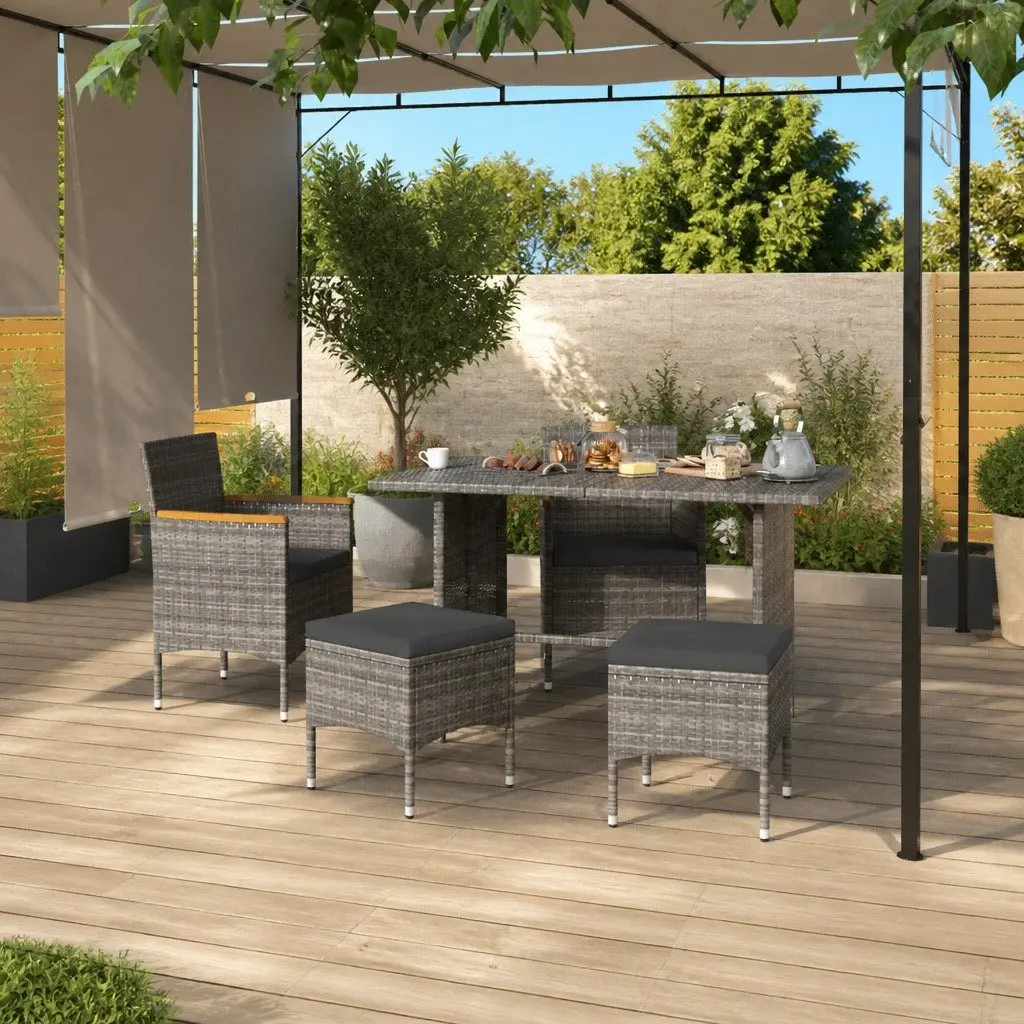 4 Piece Garden Chair and Stool Set Powder-coated Steel PE Rattan Grey Outdoor Patio Furniture