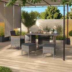Durable 4 Piece Grey Rattan Garden Chair and Stool Set