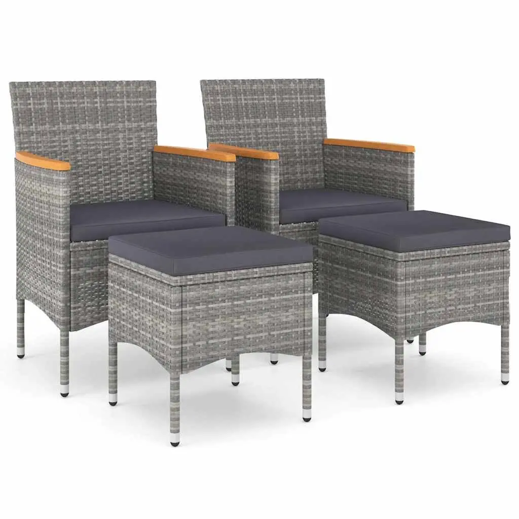 4 Piece Garden Chair and Stool Set Powder-coated Steel PE Rattan Grey Outdoor Patio Furniture