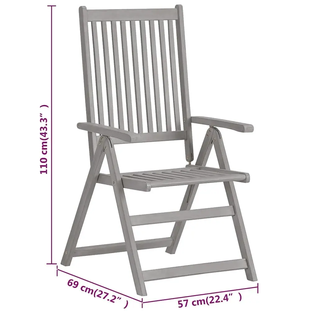 3-Piece Garden Reclining Chairs Set Grey