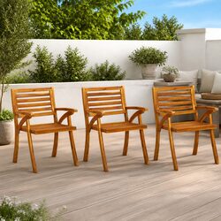 Set of 3 Durable Outdoor Garden Chairs in Brown Wood