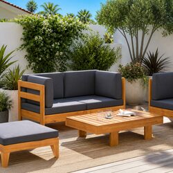 Stylish Outdoor 2 Piece Lounge Set with Grey Cushions