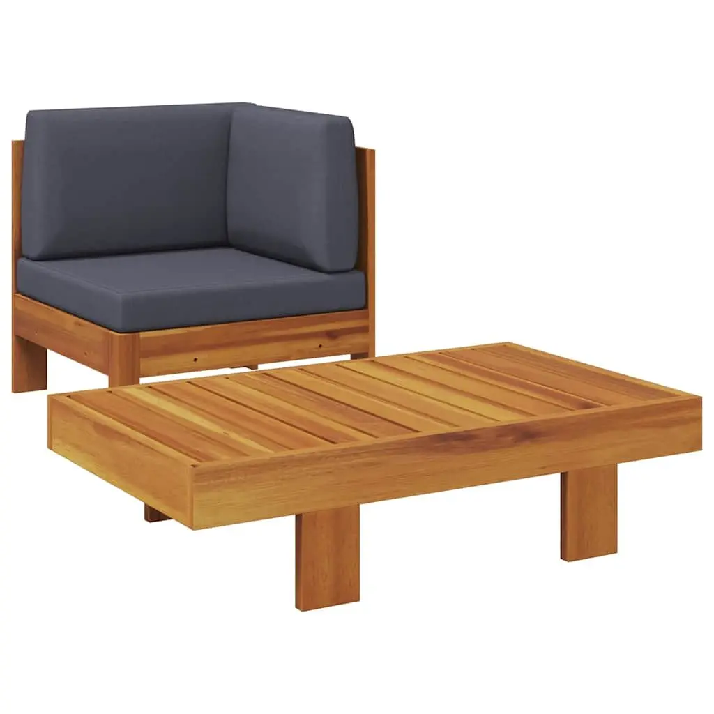 Outdoor Lounge Set Solid Acacia Wood 2 Piece Garden Sofa Table Grey Cushions