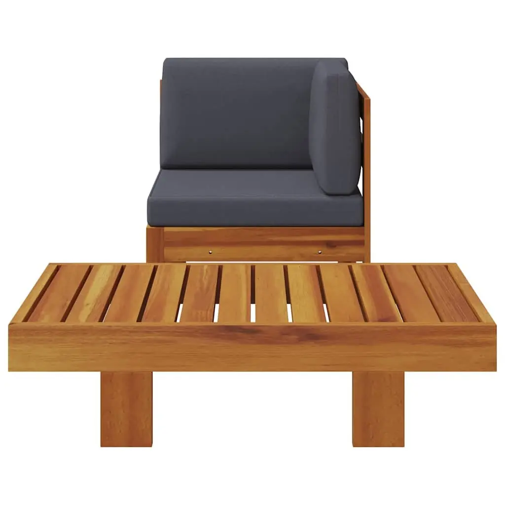 Outdoor Lounge Set Solid Acacia Wood 2 Piece Garden Sofa Table Grey Cushions