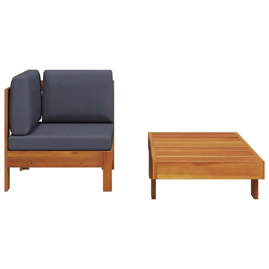 Outdoor Lounge Set Solid Acacia Wood 2 Piece Garden Sofa Table Grey Cushions