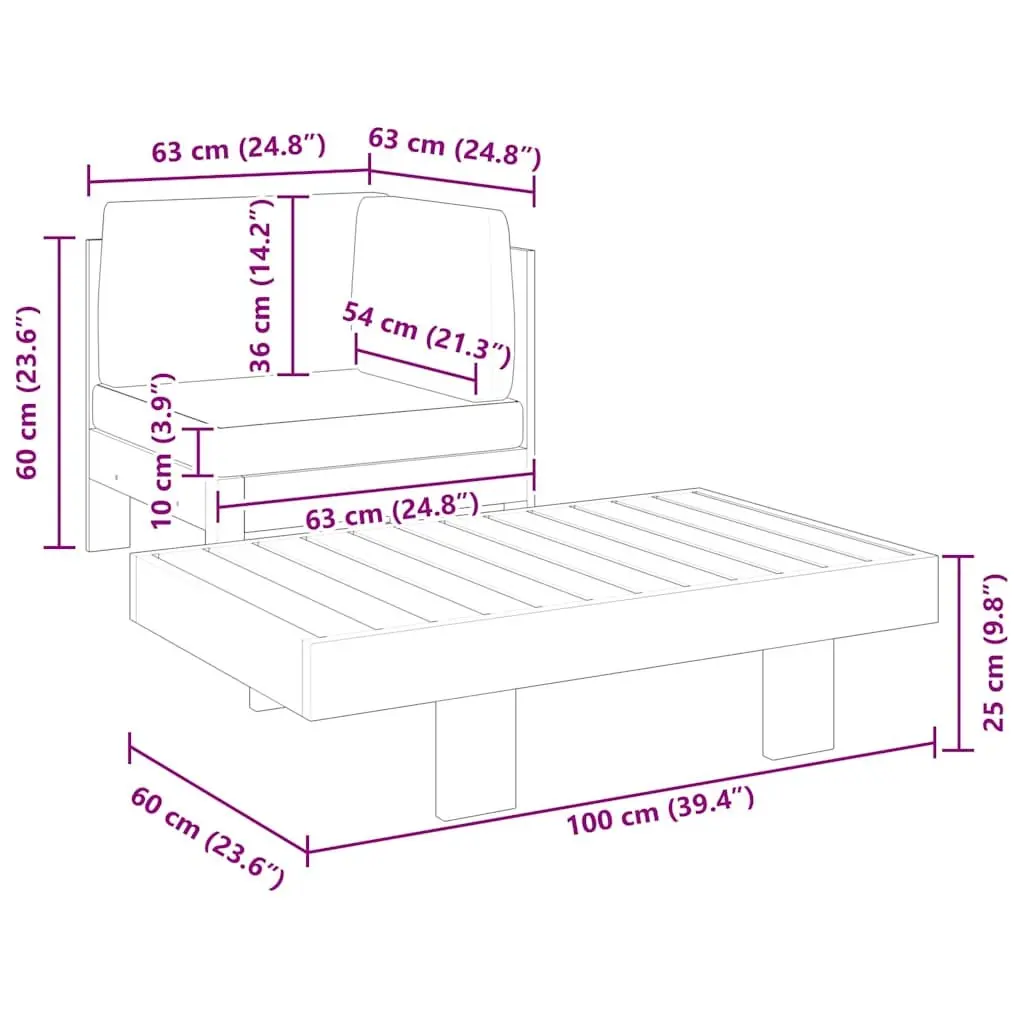 Outdoor Lounge Set Solid Acacia Wood 2 Piece Garden Sofa Table Grey Cushions