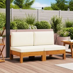 Durable Solid Wood Outdoor Middle Sofas with Cream Cushions
