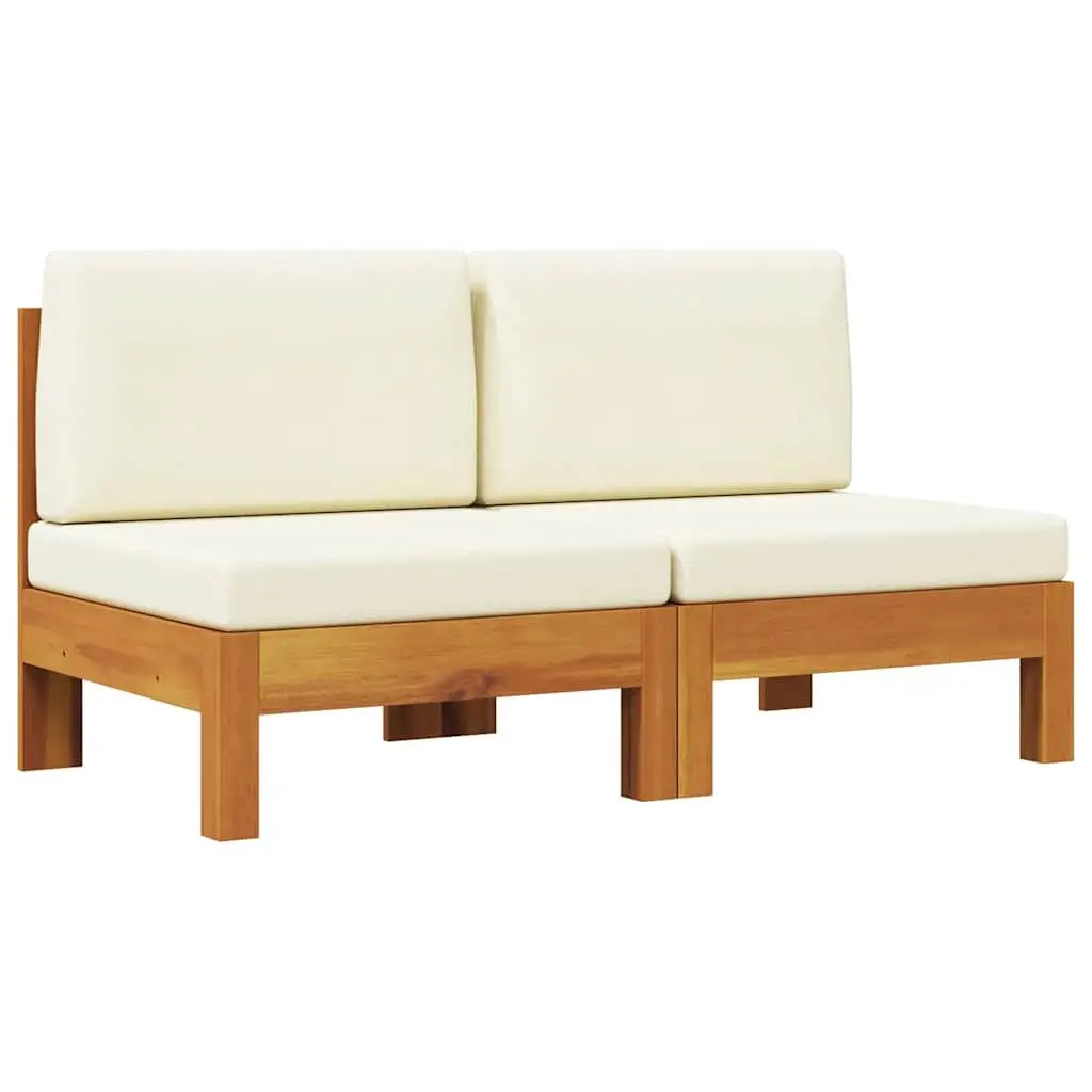 Solid Wood Outdoor Middle Sofas with Cream Cushions