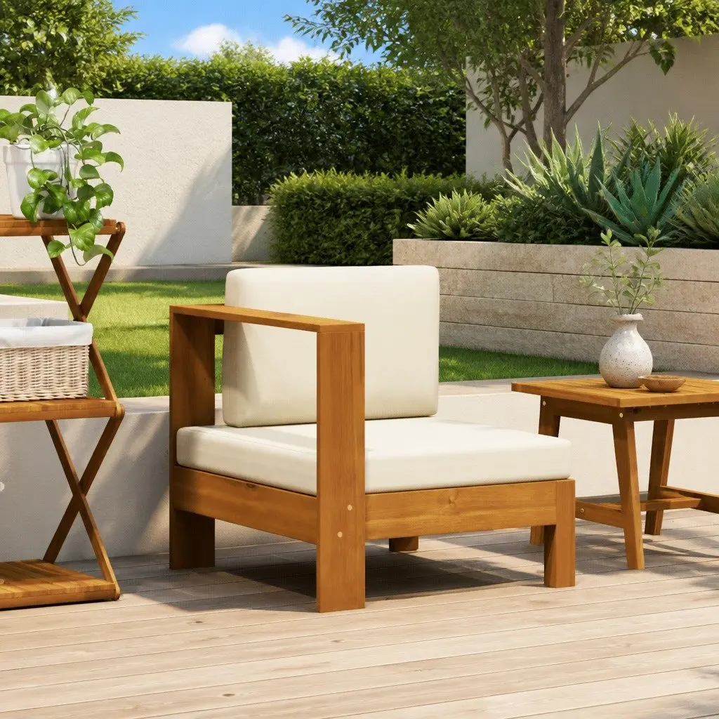 Middle Sofa Section Solid Acacia Wood White with Armrest