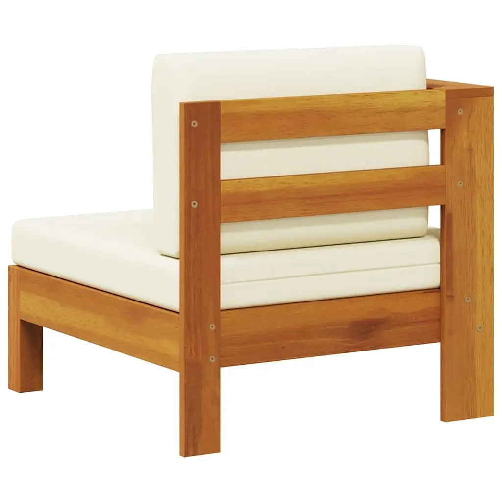 Middle Sofa Section Solid Acacia Wood White with Armrest