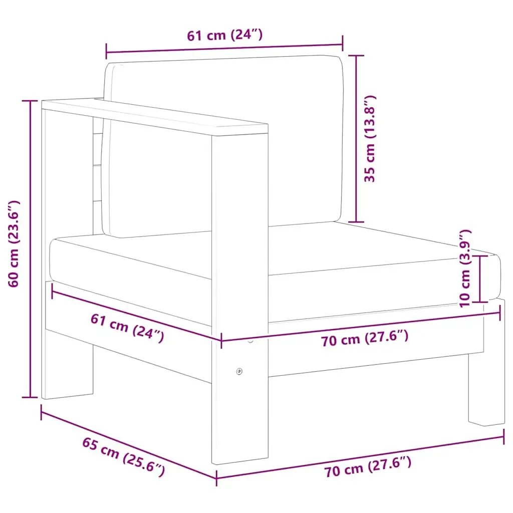 Middle Sofa Section Solid Acacia Wood White with Armrest