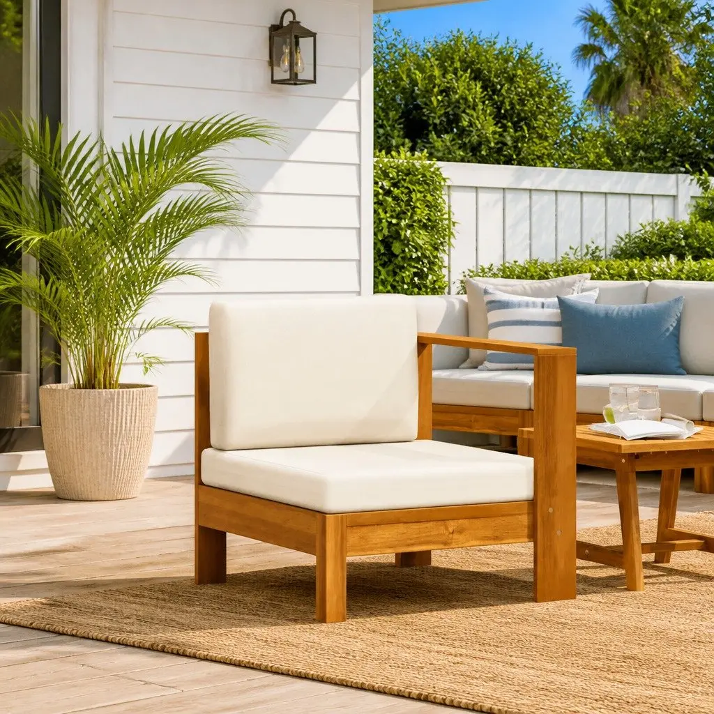 Middle Sofa Section with Armrest in Cream for Outdoor Spaces