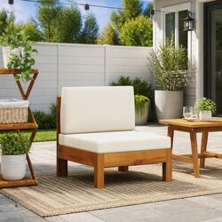 Solid Acacia Wood Middle Sofa with Cream Cushions