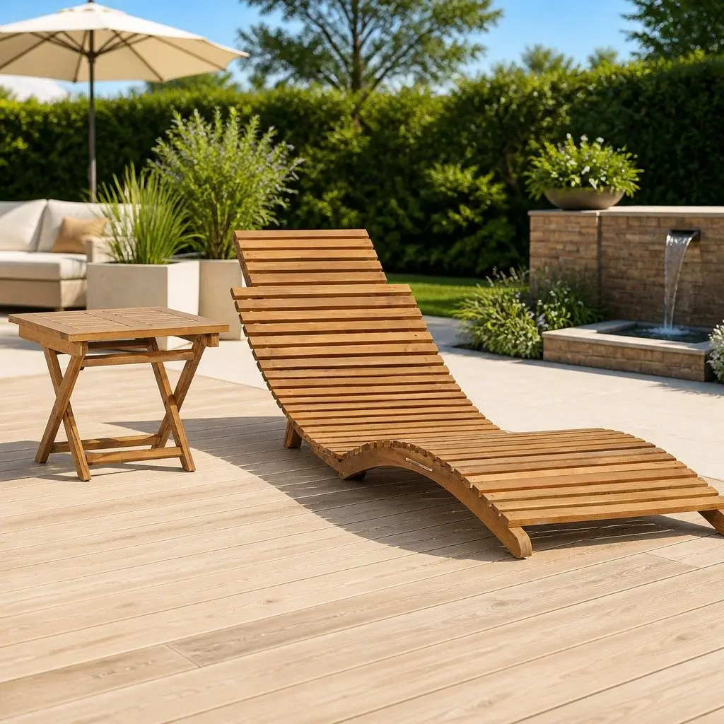 Folding Sun Lounger with Table for Outdoor Use