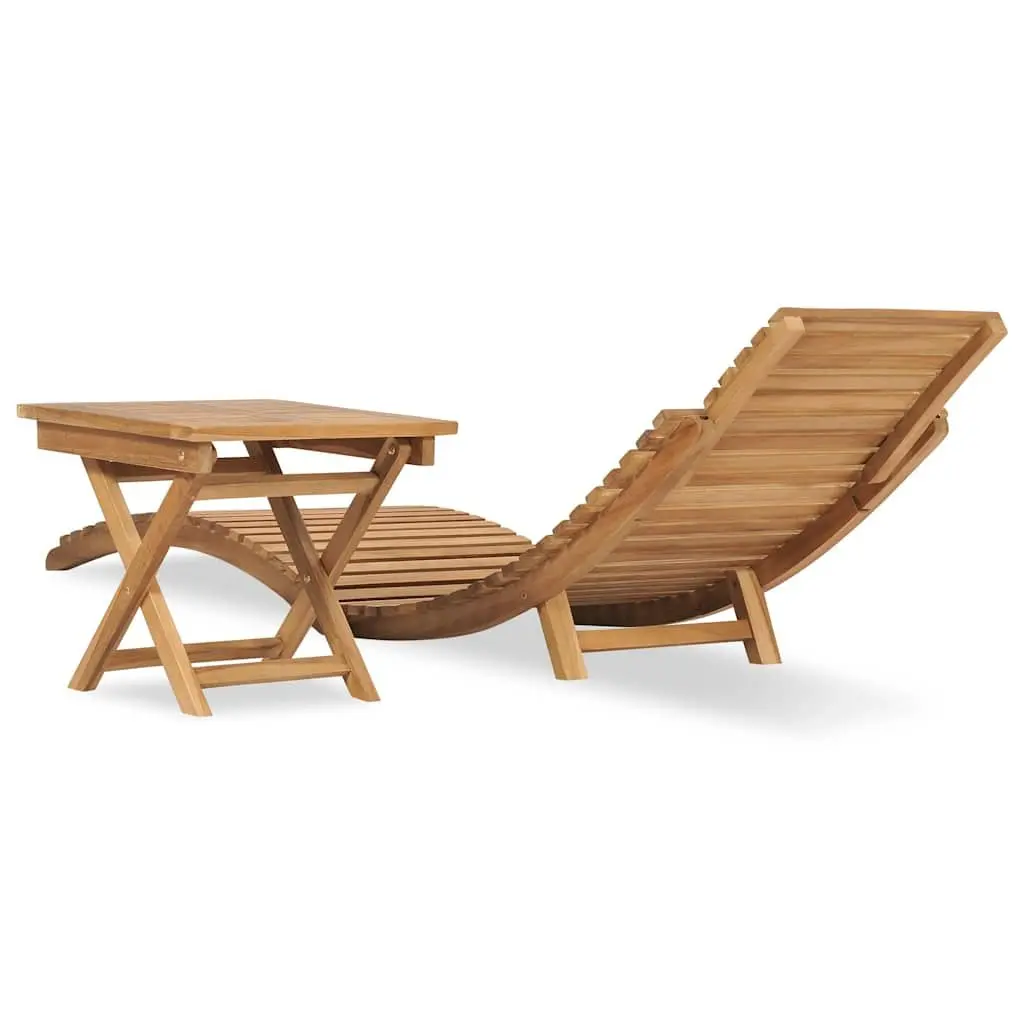 Folding Sun Lounger with Table for Outdoor Use