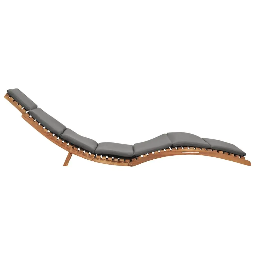 Sun Lounger Teak Wood Grey Folding Outdoor Recliner with Cushion