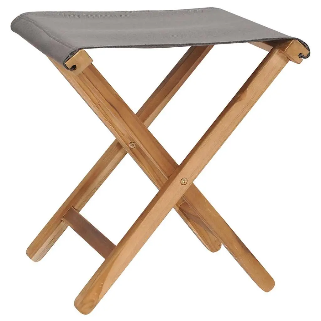 Folding Garden Chairs Solid Teak Wood Fabric Seat Outdoor Grey 2 Piece Set