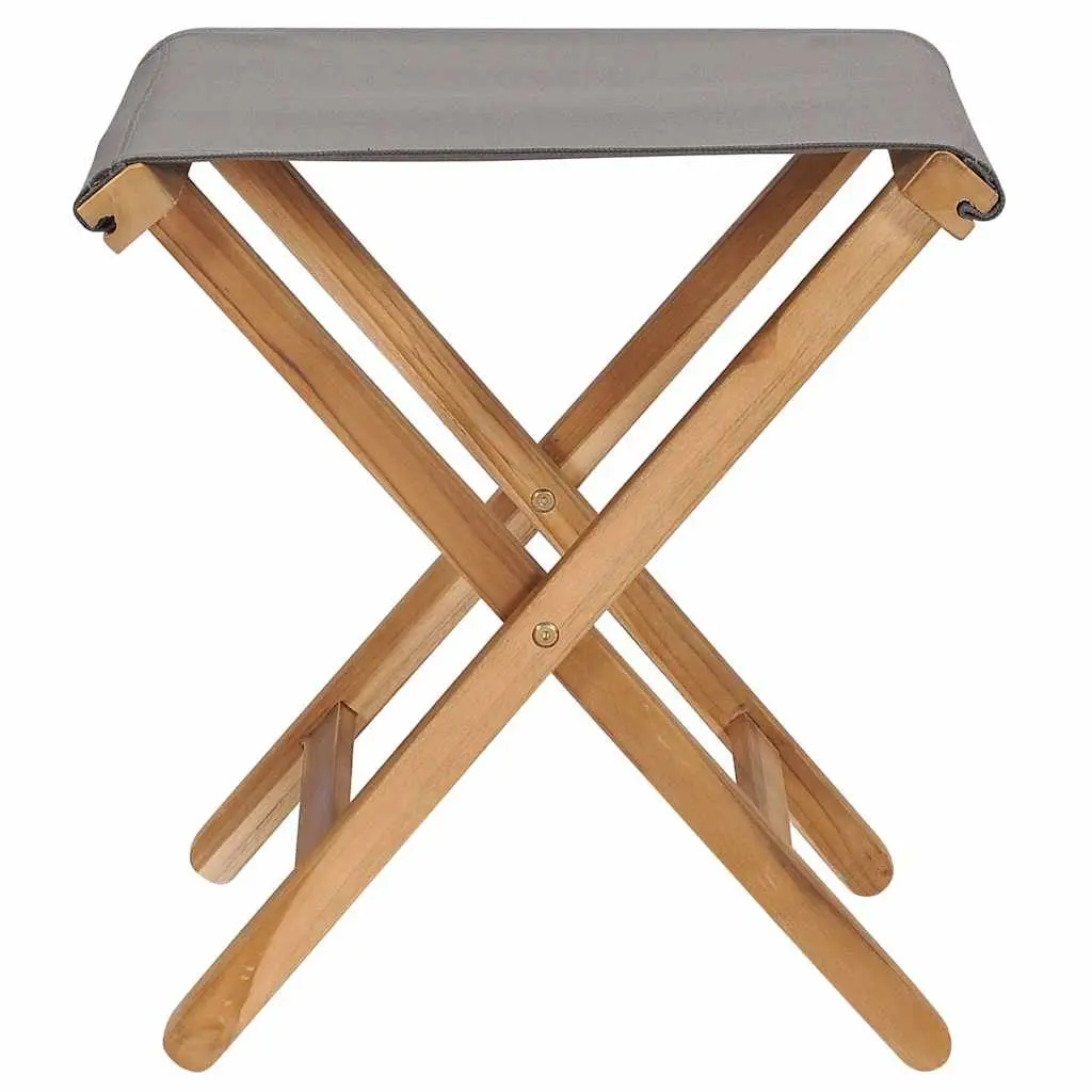Folding Garden Chairs Solid Teak Wood Fabric Seat Outdoor Grey 2 Piece Set