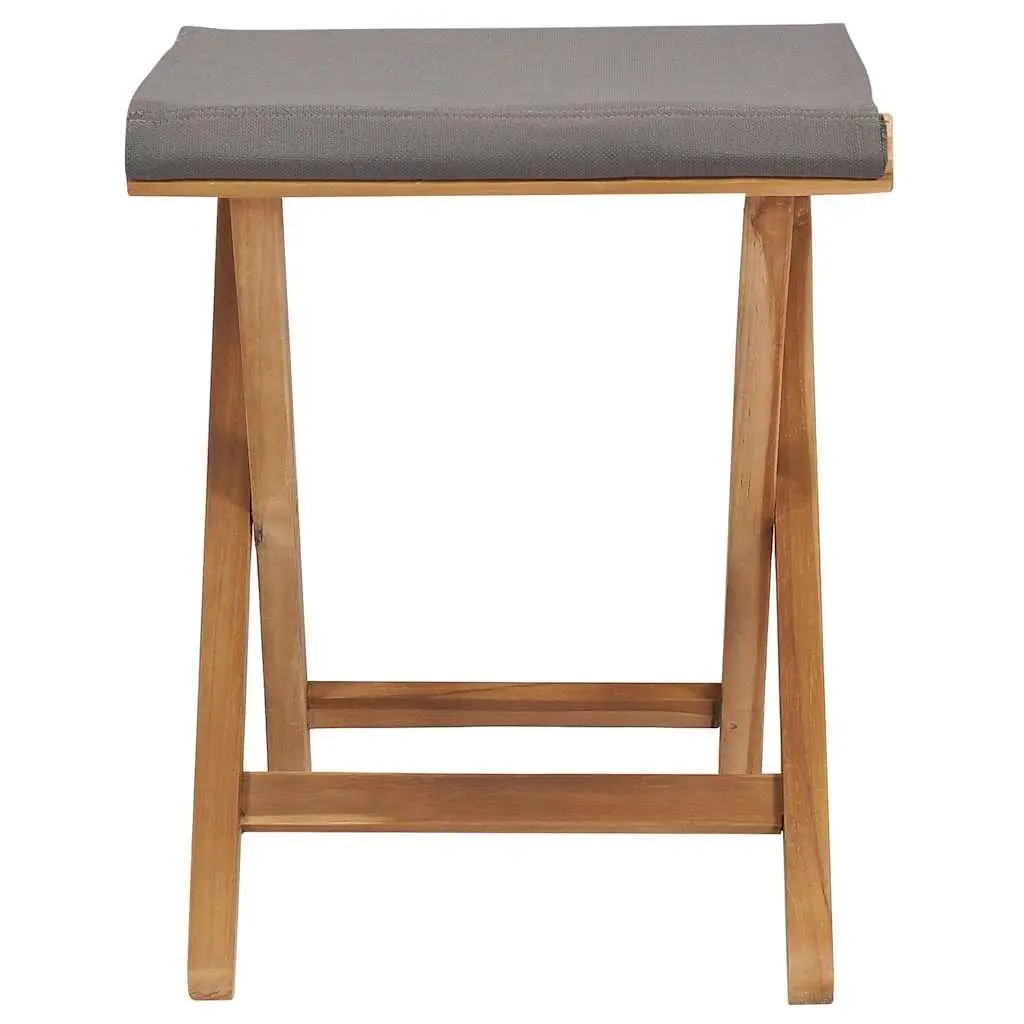 Folding Garden Chairs Solid Teak Wood Fabric Seat Outdoor Grey 2 Piece Set