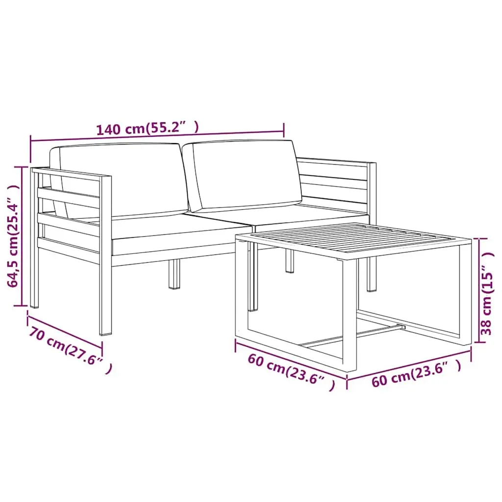 Modular 3 Piece Aluminium Garden Lounge Set in Anthracite