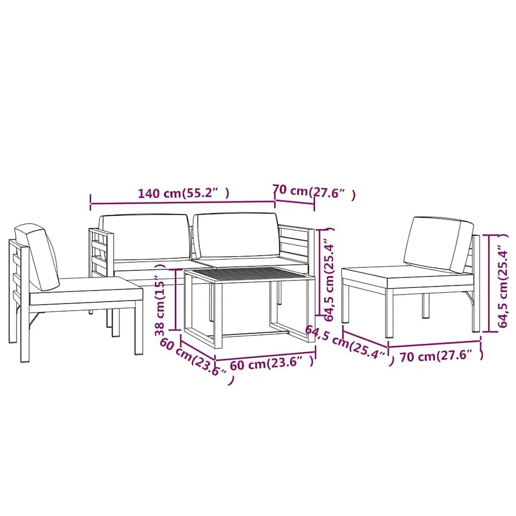 Modular 5 Piece Outdoor Patio Lounge Set with Cushions