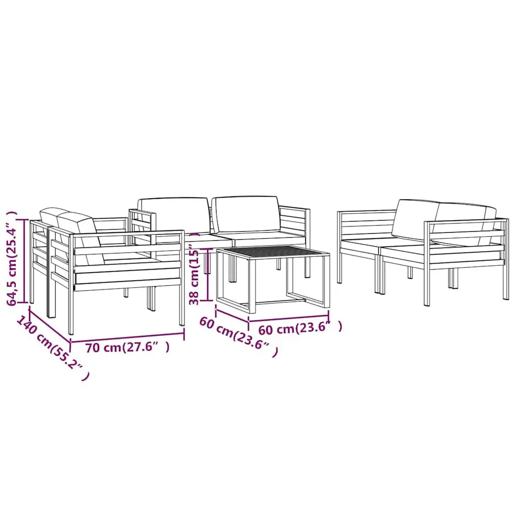 7 Piece Garden Lounge Set Aluminium Modular Outdoor Patio Furniture Anthracite with Cushions