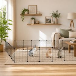 Durable 36-Panel Pet Cage with Door in Black - 35x35 cm