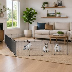 60-Panel Black Pet Cage with Door for Small Animals