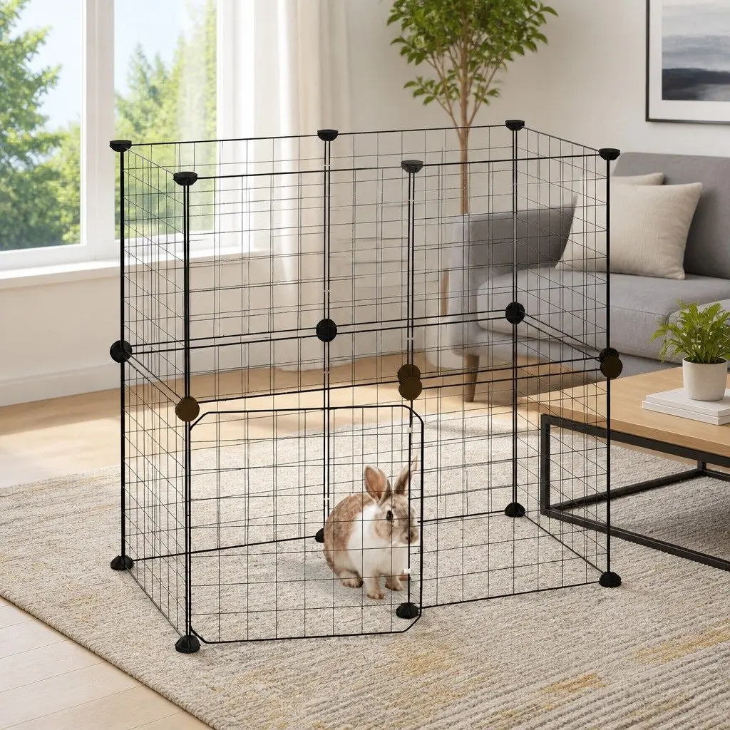 12-Panel Pet Cage with Door in Black 35x35 cm