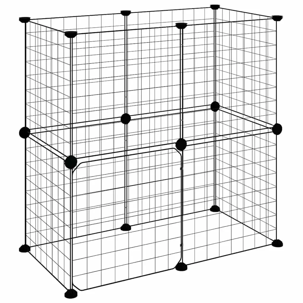 12-Panel Pet Cage with Door in Black 35x35 cm