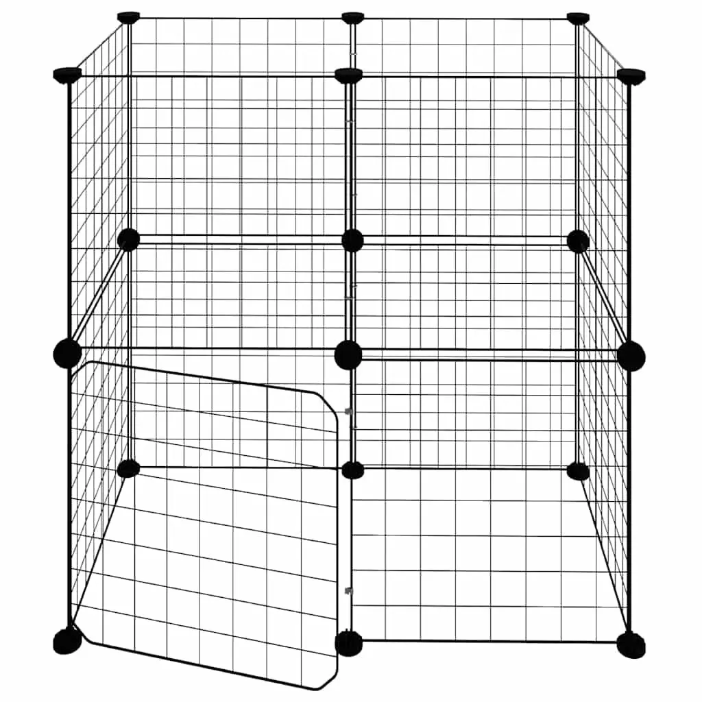 12-Panel Pet Cage with Door in Black 35x35 cm