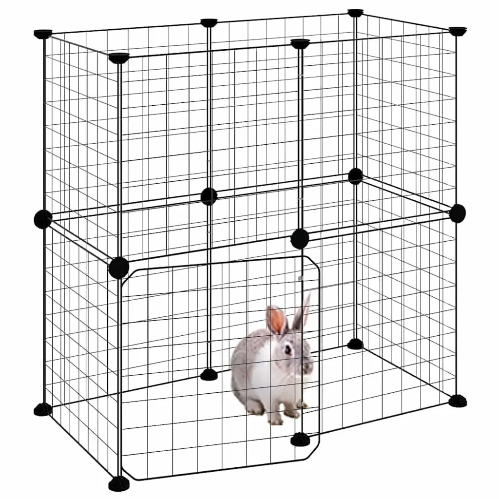 12-Panel Pet Cage with Door in Black 35x35 cm