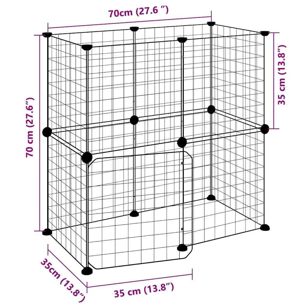 12-Panel Pet Cage with Door in Black 35x35 cm