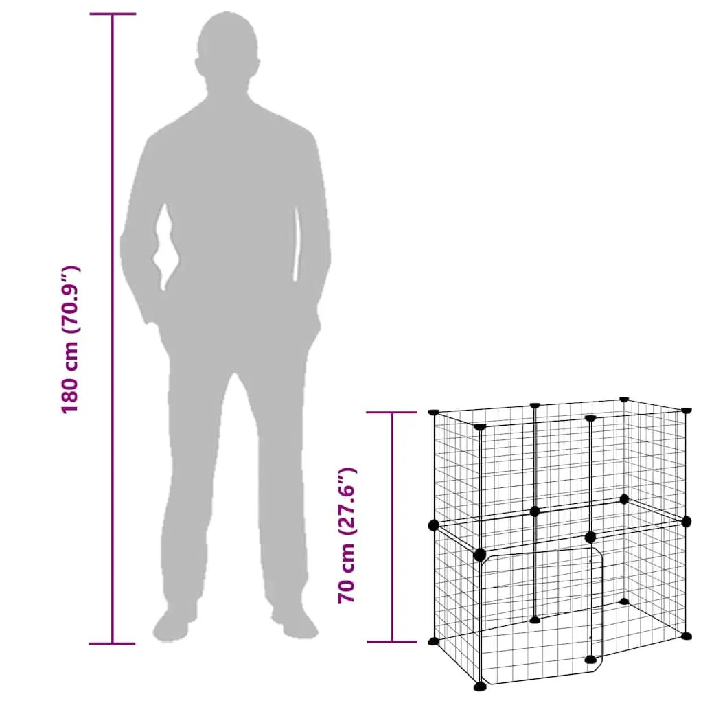 12-Panel Pet Cage with Door in Black 35x35 cm