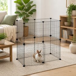 Black 12-Panel Pet Cage with Door 35x35 cm Modular Design