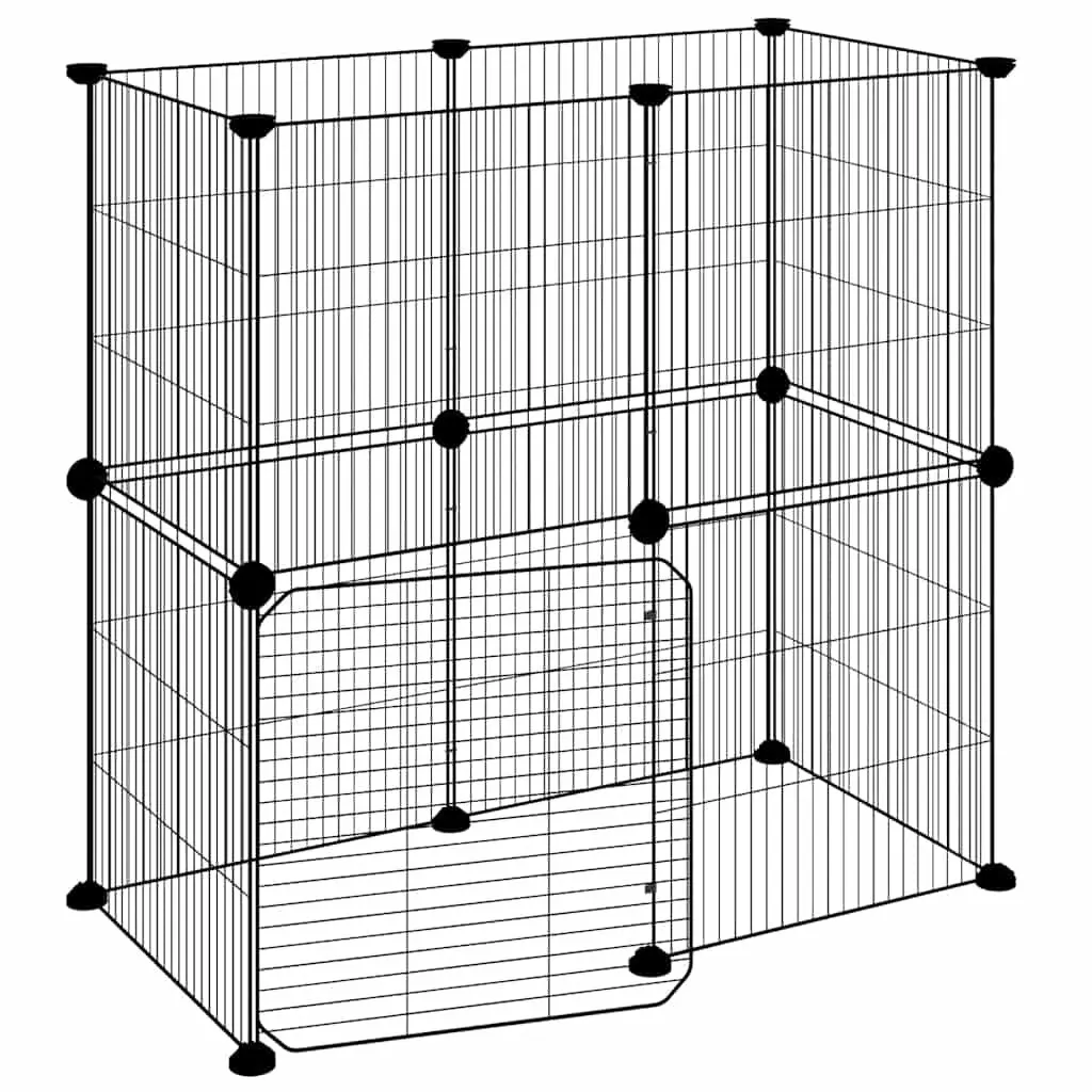 12-Panel Pet Cage with Door Black 35x35 cm Modular Small Animal Enclosure