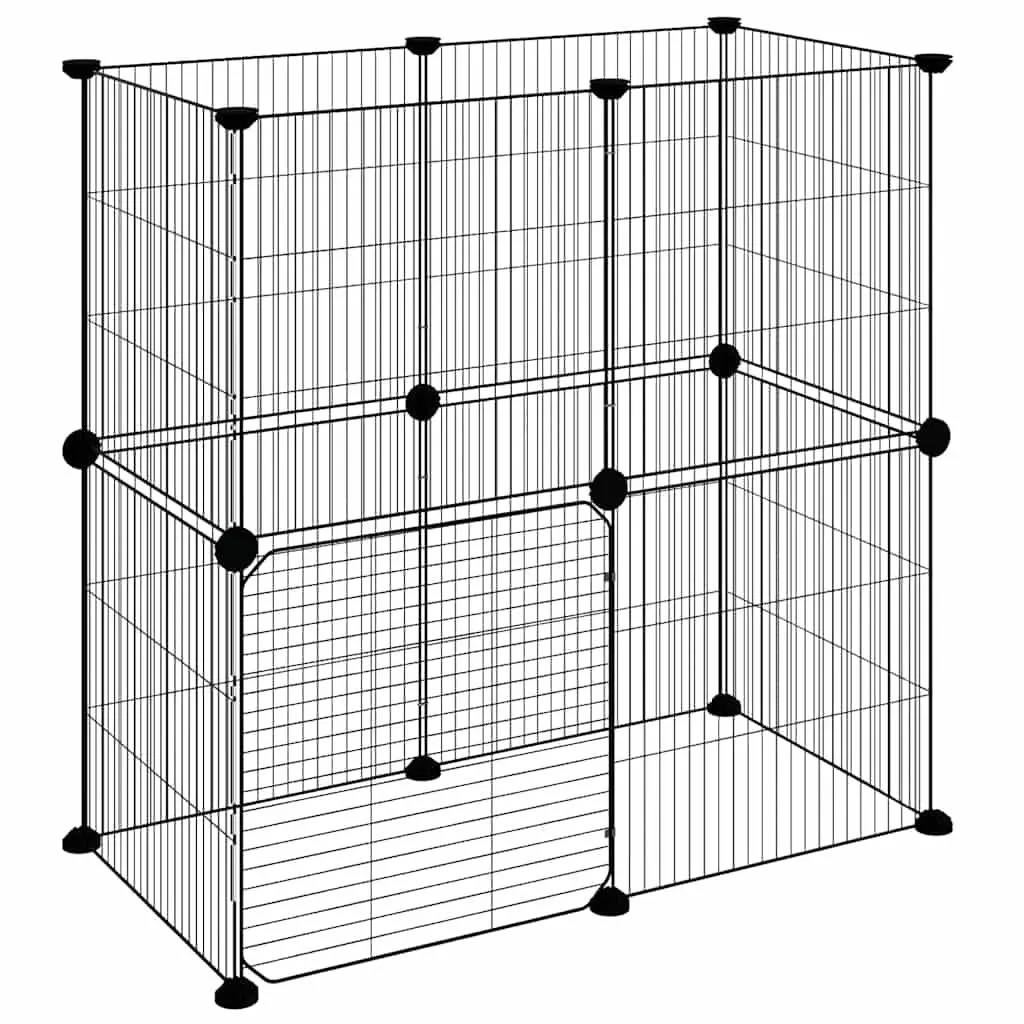 12-Panel Pet Cage with Door Black 35x35 cm Modular Small Animal Enclosure