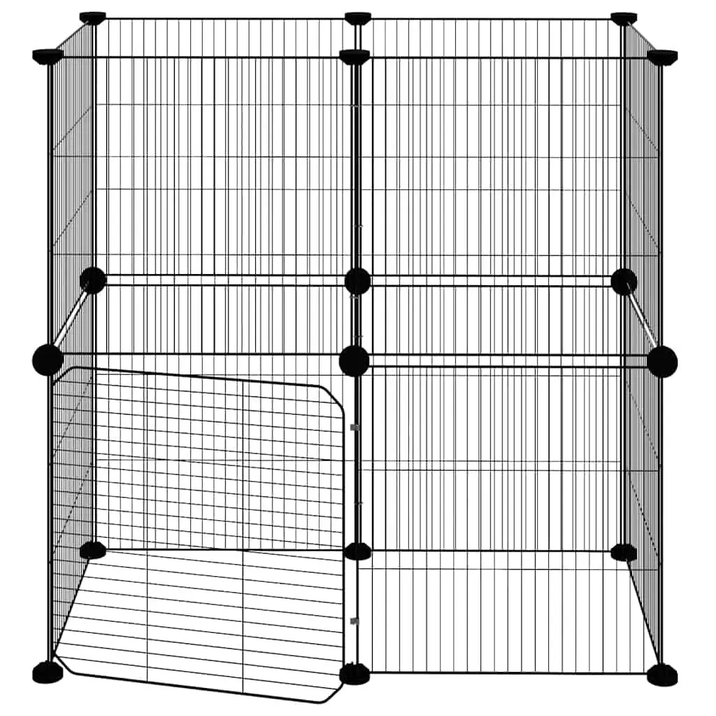 12-Panel Pet Cage with Door Black 35x35 cm Modular Small Animal Enclosure