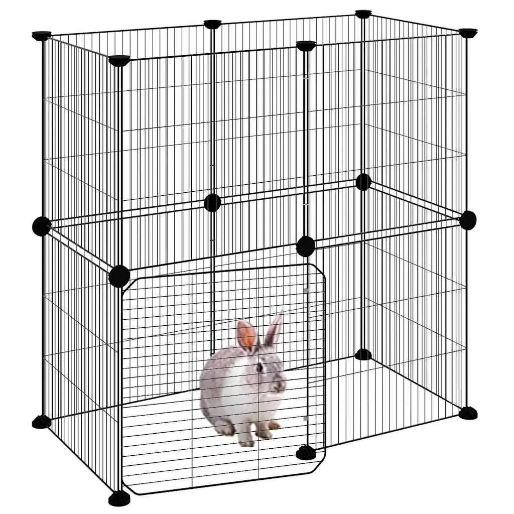12-Panel Pet Cage with Door Black 35x35 cm Modular Small Animal Enclosure