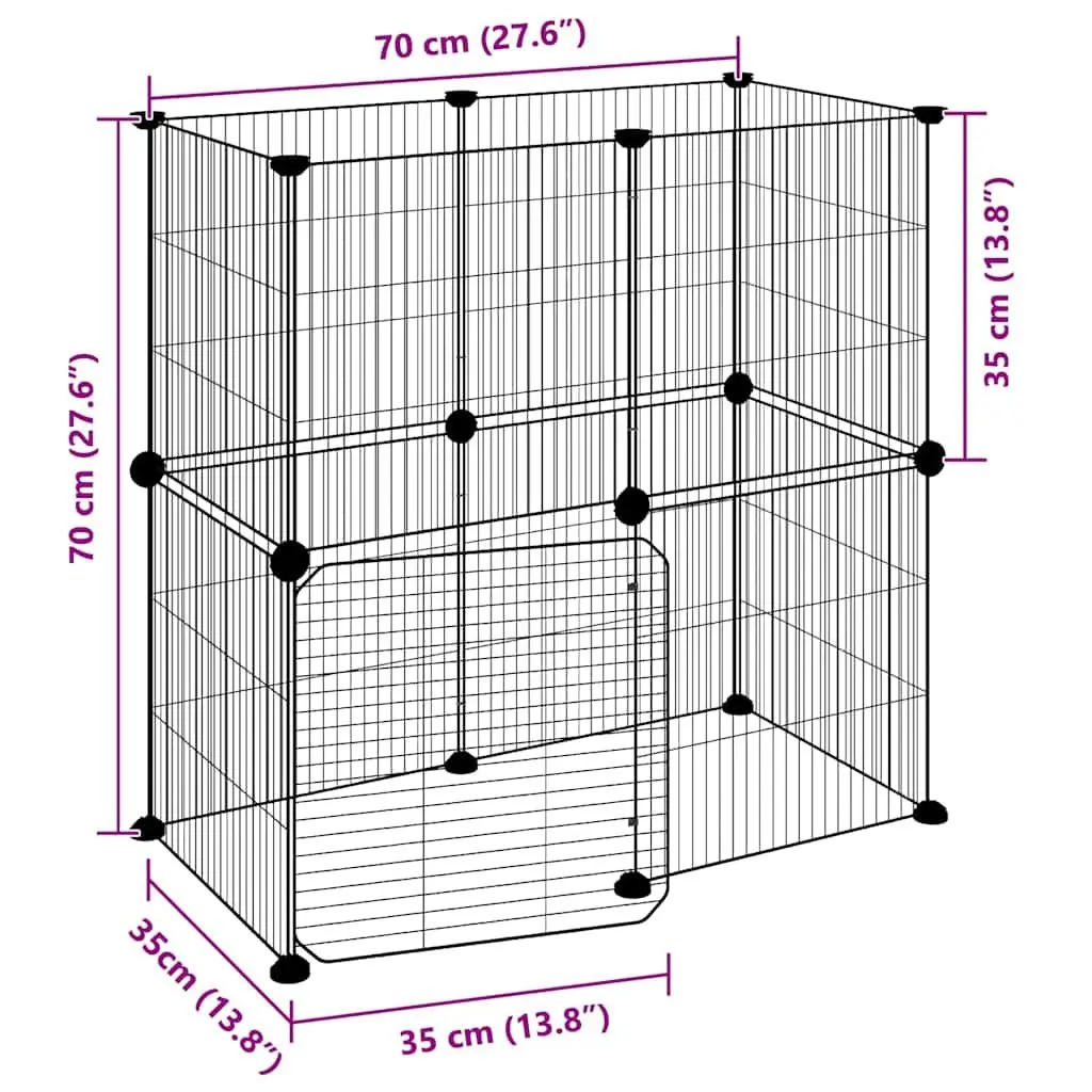 12-Panel Pet Cage with Door Black 35x35 cm Modular Small Animal Enclosure