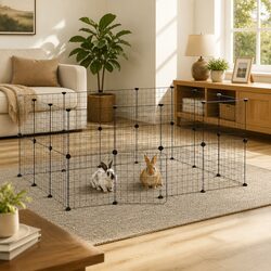 Sturdy Modular Pet Cage 28 Panels Black Steel 35x35cm