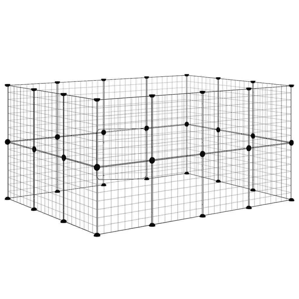 Pet Cage Steel 140x105x70 cm Black 28 Panel DIY Animal Enclosure