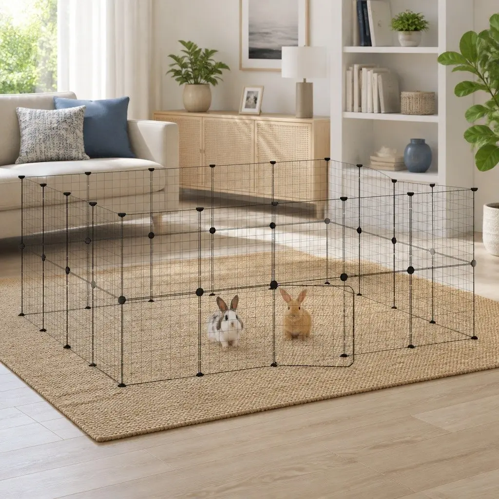 36-Panel Black Pet Cage with Door for Small Animals