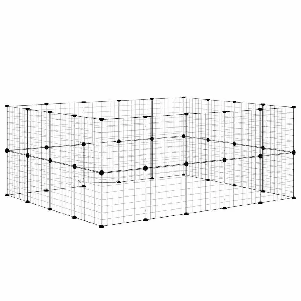 36-Panel Black Pet Cage with Door for Small Animals
