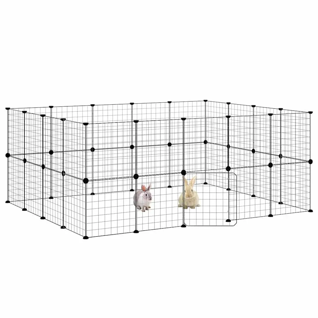 36-Panel Black Pet Cage with Door for Small Animals