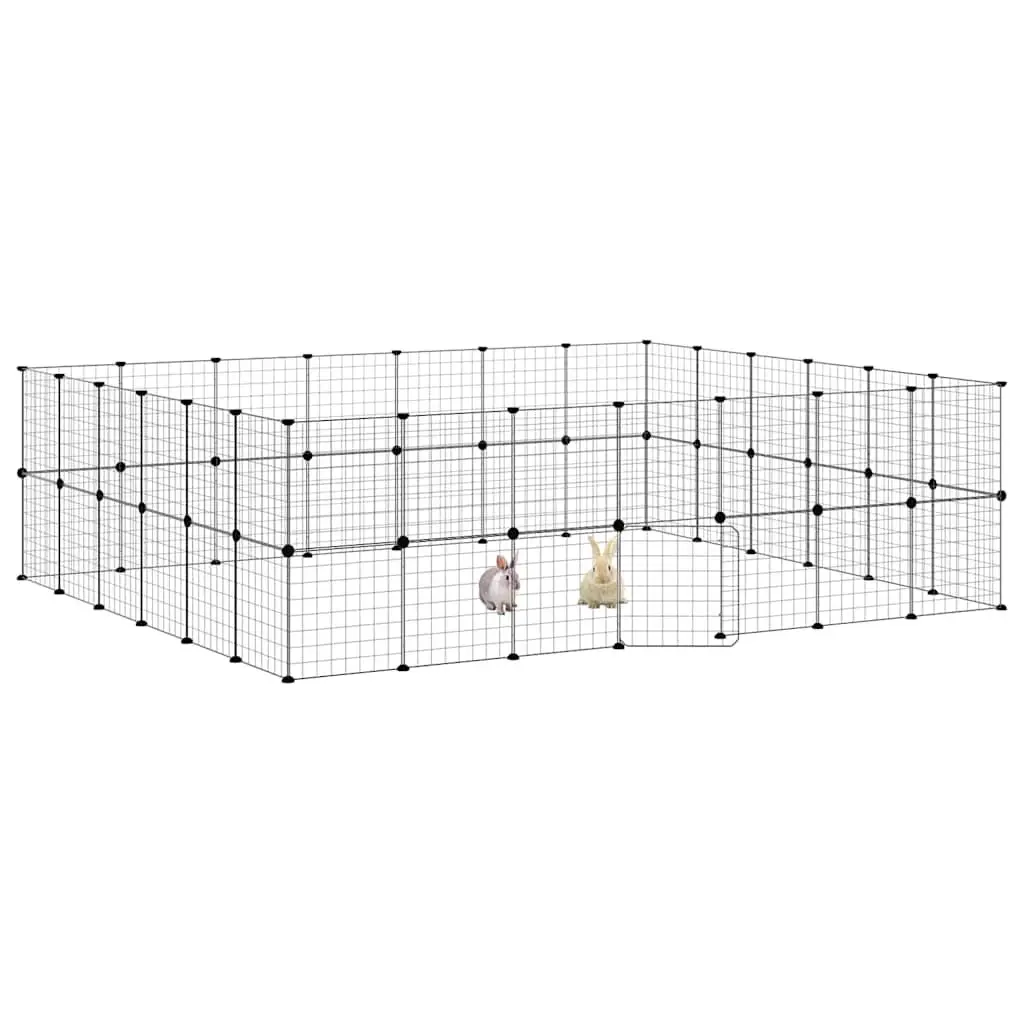 Pet Cage Powder-Coated Steel 245x210x70 cm Black 52-Panel Modular Enclosure