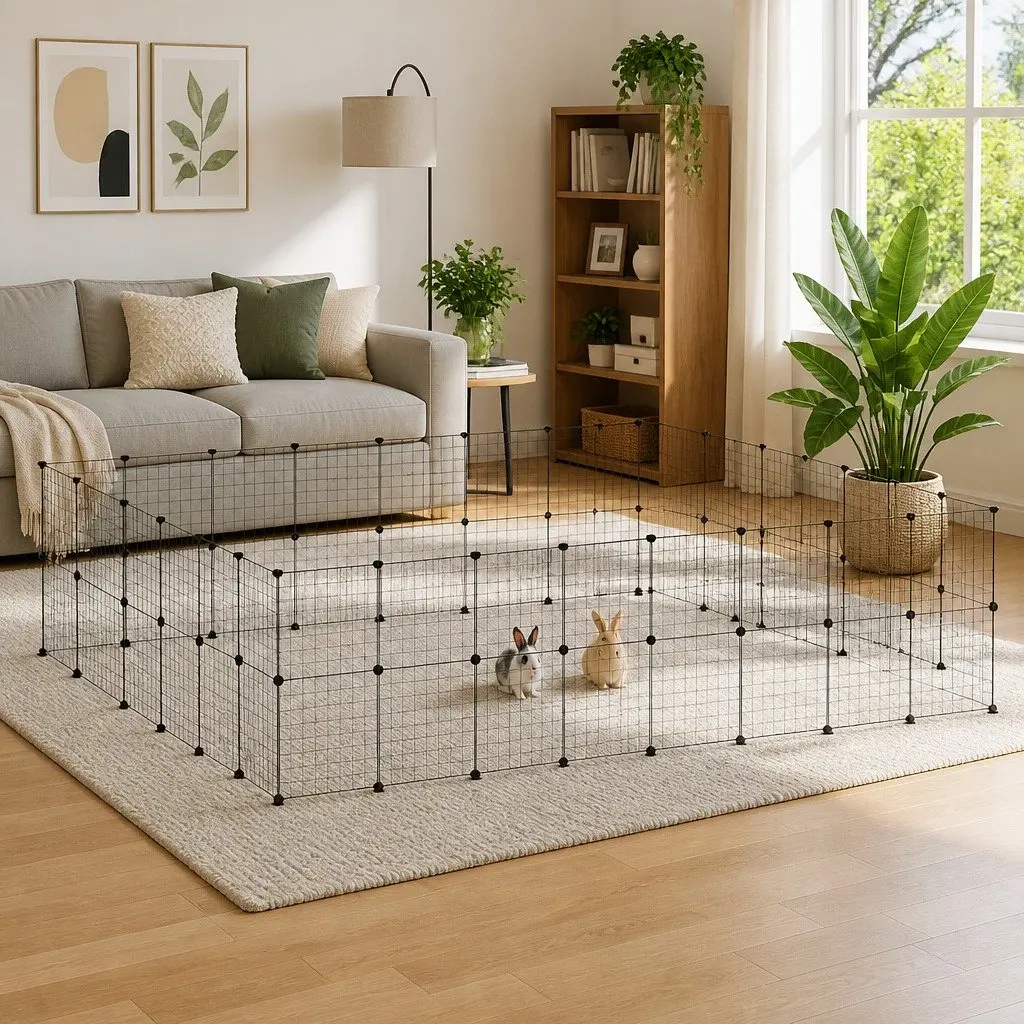 60-Panel Small Animal Pen Modular Pet Cage Black