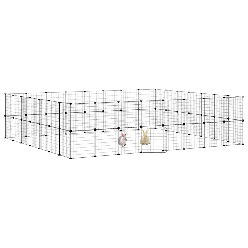 60-Panel Small Animal Pen Modular Pet Cage Black